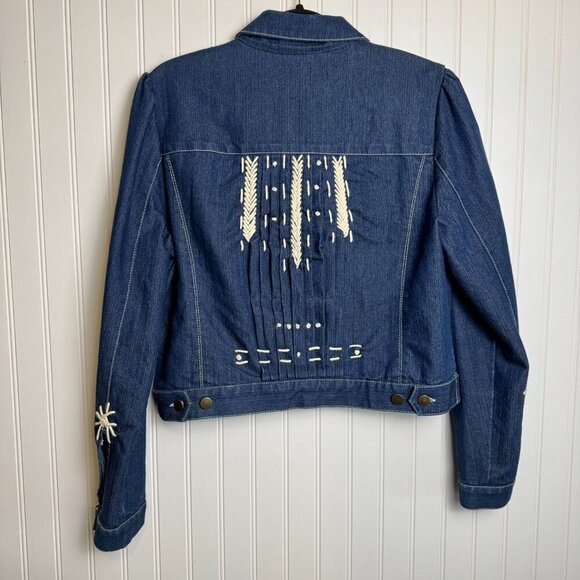 Double D Ranch Dark Denim Embroidered Jacket Size Medium Button Front B50 - Picture 6 of 6